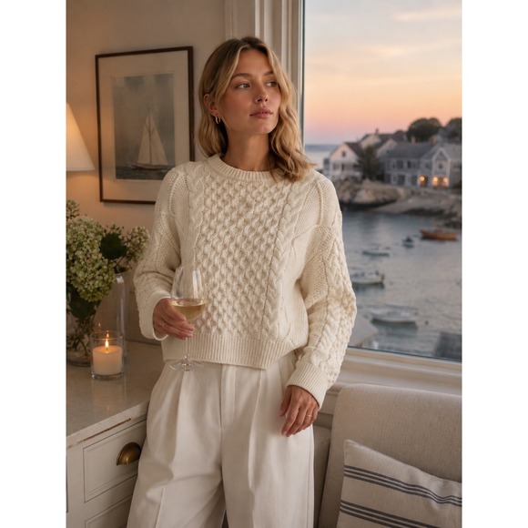 Future Collective Sweaters - Future Collective Reese Blutstein Cream Cable Knit Cropped Sweater Womens Large